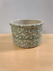 VTG Robinson Ransbottom Green Spongeware 1QT Low Jar Roseville Pottery Crock - Picture 1 of 5