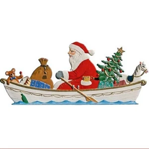 WILHELM SCHWEIZER GERMAN ZINNFIGUREN Rowing Santa 5.5”W x 2.5”H - Picture 1 of 2