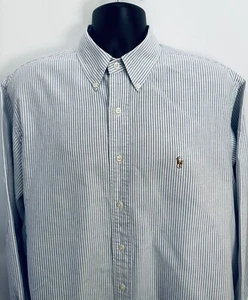 RALPH LAUREN camicia uomo 17,5/34 vestibilità classica Oxford righe cotone abbottonato - Foto 1 di 14