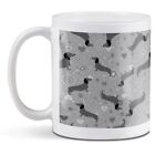 White Ceramic Mug - BW - Teal Flowers Dachshund Pattern #42786