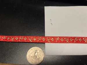 3/8 inch single face metallic gold woven design ribbon, in red, by the yard - Picture 1 of 2