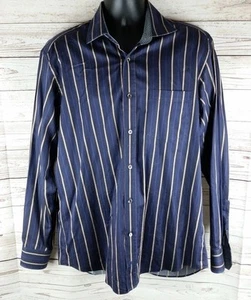 Bugatchi Uomo L Button Down Shirt Long Sleeve Cuffed Striped Shaped Fit $179 - Picture 1 of 4