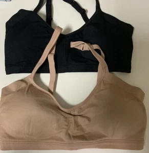 🍀 Paquete de 2 sujetadores sin costuras suavizantes laterales Felina para dama, negro/desnudo, mediano - Imagen 1 de 3
