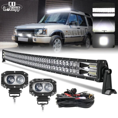 Fit Land Rover Discovery 1 & 2 Curved 52" Roof LED LIGHT BAR +4" Spot Pods +Wire - Image 1 of 4