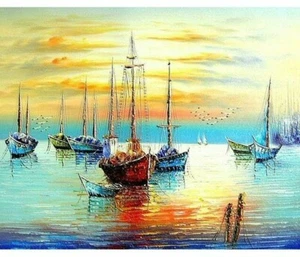 Malen nach Zahlen DIY Kit Segelboote Dock Segeln Meereslandschaft 40CM x 50CM Leinwand - Bild 1 von 7