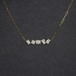 COLLAR RACIMO DE DIAMANTES BAGUETTE DE 1 QUILATE ORO AMARILLO DE 14k DELICADO COLGANTE NATURAL - Imagen 1 de 2