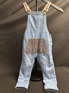 Zara Jumpsuit Mädchen Kleinkinder 3-4 Jahre Denim Latzhose Fleece gefüttert Blumen - Bild 1 von 6