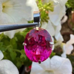29 CT+ Natural Certified Pink Sapphire Oval Gemstone 925 Solid Silver Pendant - Picture 1 of 4