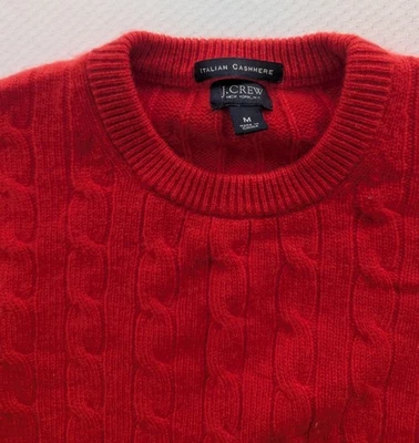 Suéter J Crew Rojo 100% Cachemira Italiana Cuello Redondo Manga Larga Tejido con Cable Talla M Foto 1 de 4