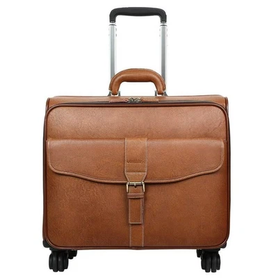 Leather Rolling Laptop Case Wheeled Briefcase Suitcase Roller Boarding - Image 1 of 4