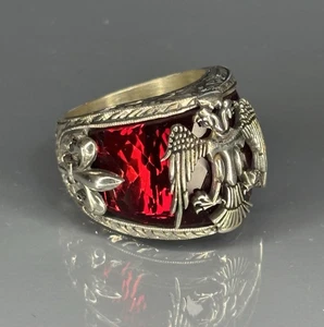 Sterling Silver Ruby Ring: Double Headed Eagle Heraldic Design - Picture 1 of 6
