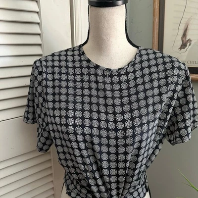 Vintage HANA SUNG Womens Blouse Medium Black Geometric Dainty 80s Career Wear - Image 1 of 4