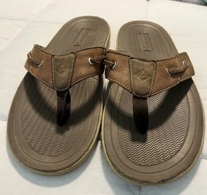 Sperry Top Sider Mens 12.5 Leather Thong Flip Flop Shoes Brown Casual slip On - Picture 1 of 4