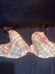 Cacique Pink Black Plaid Lace Trim Balconette Underwire Strap Bra-40D - Picture 1 of 3
