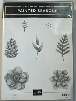 Stampin' UP! Painted Seasons Cling Stamp Set Pine Cone Ferns Leaves New - Imagem 1 de 4
