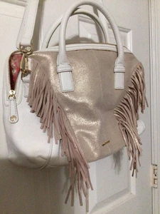 Borsa Vera Bradley Marlo borsa borsello pelle bianca metallizzata oro rosa frange usata in ottime condizioni - Foto 1 di 9