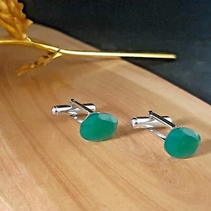 Gemelos de ónix verde, boda de plata de ley 925, joyería unisex de aniversario - Imagen 1 de 1