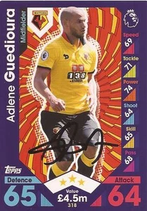 ADLENE GUEDIOURA SIGNED WATFORD 2016/2017 MATCH ATTAX TRADING CARD+COA - Picture 1 of 1