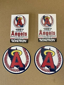 LOT OF 2 VINTAGE CALIFORNIA ANGELS STICKERS & 2 1987 POCKET SCHEDULES - Picture 1 of 2