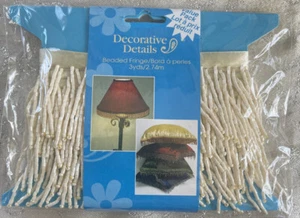 Decorative 3 Yds Ivory Glass Bead Beaded 2” Fringe Lamp Pillow Costume Trim NEW - Picture 1 of 5