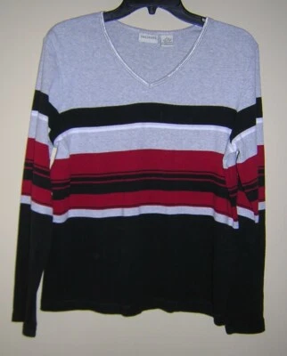 Camisa pulóver para mujer marca "Crossroads", talla L, LS, 100 % algodón a rayas, en muy buen estado Foto 1 de 3