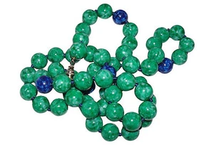 Kenneth Lane Simulated Jade and Lapis Bead Necklace - Picture 1 of 7