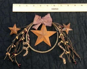 DLCC~ 5” pip ring with 3.5” rust barn star burg/blk/tan w/ homespun bow prim - Picture 1 of 1