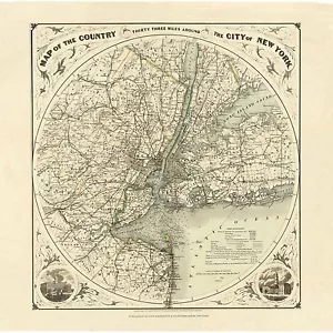 New York City 1893 runde Karte Kunstdruck oder Galerie gewickelt Leinwand fertig zum Aufhängen - Bild 1 von 5