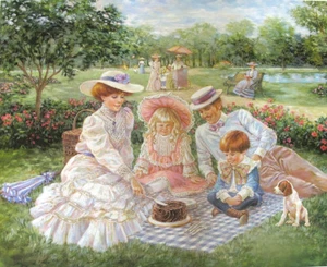 Victorian American Park Picnic High Tea Matted Art WOW - Picture 1 of 2