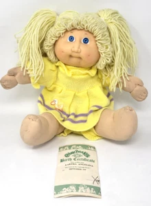 Cabbage Patch bambola per bambini 1982 occhi azzurri in vestito anatra gialla RARA - Foto 1 di 9