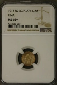 Ecuador Silver 1/2 Decimo 1912-FG Lima Mint  NGC MS66+  Pop 1/1 S103 - Picture 1 of 2