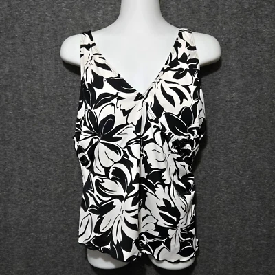 Camiseta Tankini Jantzen Classics Mujer 18 Blanca Negra Tropical Floral Acolchada Acanalada Foto 1 de 4