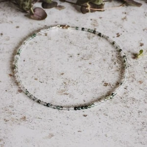 Dainty Moss Agate Anklet 2mm Beads Minimalist Healing Crystal Summer Beach Gift - Picture 1 of 4