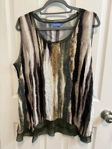 Simply Vera Wang XL Crinkle Top Black Brown Sleeveless Sheer Detail New - Picture 1 of 11