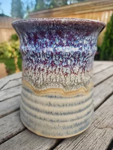 Kitchen Utensil Holder Hand Thrown Pottery Small Studio Artist Glazed - Picture 1 of 7