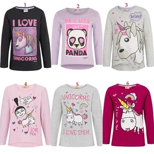 Girls Kids Children Emoji Minions Unicorns Long T-shirt Tshirts Top Age 4-12 - Picture 1 of 7