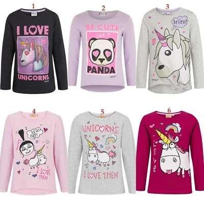 Mädchen Kinder Emoji Minions Einhörner langes T-Shirt Tshirts Oberteil Alter 4-12