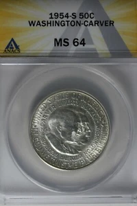 1954-S .50  ANACS  MS 64  WASHINGTON-CARVER   Classic Commemorative Coins  - Picture 1 of 2