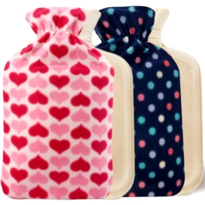 2x Hot Water Bottle With Fleece Cover 2L Natural Rubber Large Soft Winter Warmer - Picture 1 of 58