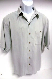 SILK SHIRT TROPICAL MEN'S WtF GREEN LARGE SHORT SLEEVE BUTTON DOWN SHIRT A18 - Picture 1 of 6