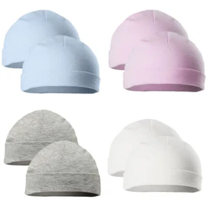 Baby Beanie Hat Soft Cotton Boy Girl Newborn To 3 Months Pack Of 2 - Picture 1 of 5