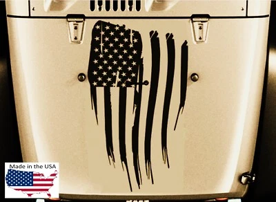NEW AMERICAN FLAG Blackout Hood Vinyl Car Truck Decal USA (Fits Jeep Wrangler) — 第 1/4 张图片