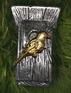 Broche vintage signée Bird House ton or et étain par JJ - Photo 1/4
