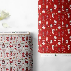 100% algodón Feliz Navidad Estampado Navidad Niños Tela Artesanal | 140 cm de ancho | Primera calidad - Imagen 1 de 7