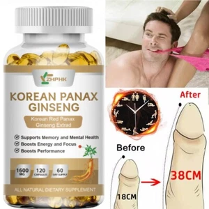 Coreano Rosso Panax Ginseng 1600mg 120 Capsule Energia Libido Booster Testosterone - Foto 1 di 13