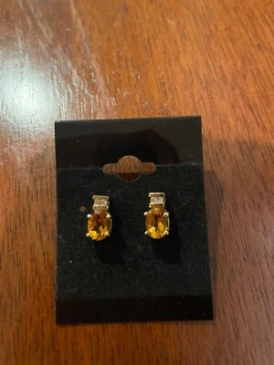 Pendiente oro amarillo macizo 14k citrino y diamante muy bonito nunca usado Foto 1 de 4