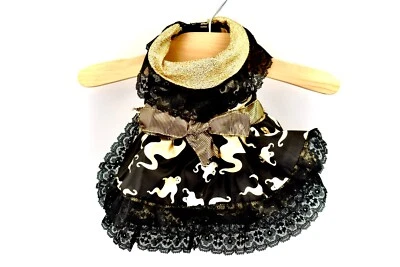 Vestido de Halloween para perro de alta costura hecho a mano, cojo dorado, cinta metálica, forrado, encaje, pequeño Foto 1 de 2