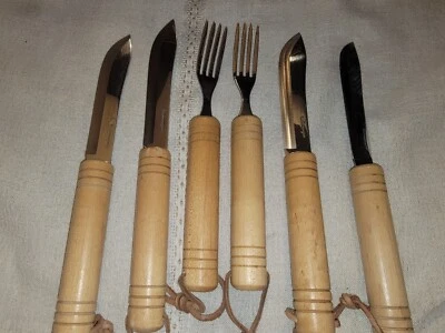 6 piezas raras de cubiertos vintage de CATTARAUGUS asas de madera **LEER** Foto 1 de 4