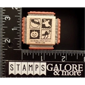 Rubber Stamps 4 SIDED HALLOWEEN CUBE BAT GHOST PUMPKIN CAT #T06 - Picture 1 of 5