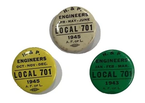 Vintage 40s H&P Operating Engineers Union Local 701 Pinback Buttons Lot of 3 - Picture 1 of 3